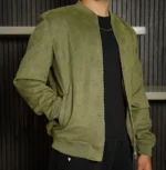 Men’s Signature Sage Green Faux Suede Jacket Side - Trendy Leather Jackets