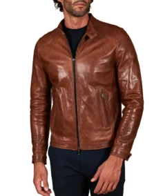 Men's Brown Biker Vegan Leather Jacket - Trendy Leather Jackets