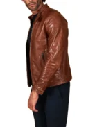 Men's Brown Biker Vegan Leather Jacket Side - Trendy Leather Jackets