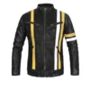 Men's Thick Stripe Black Leather Jacket - Trendy Leather Jackets