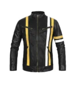 Men's Thick Stripe Black Leather Jacket - Trendy Leather Jackets