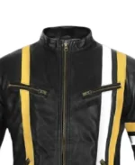 Men's Thick Stripe Black Leather Jacket Collar - Trendy Leather Jackets
