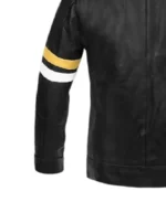 Men's Thick Stripe Black Leather Jacket Cuffs - Trendy Leather Jackets