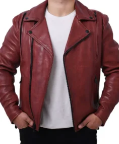 Men's Thrill Biker Maroon Leather Jacket - Trendy Leather Jackets