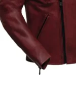 Men's Thrill Biker Maroon Leather Jacket Sleeves - Trendy Leather Jackets