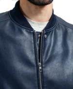 Men's Navy Faux Leather Jacket Collar - Trendy Leather Jackets