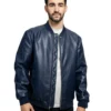 Men's Navy Faux Leather Jacket - Trendy Leather Jackets