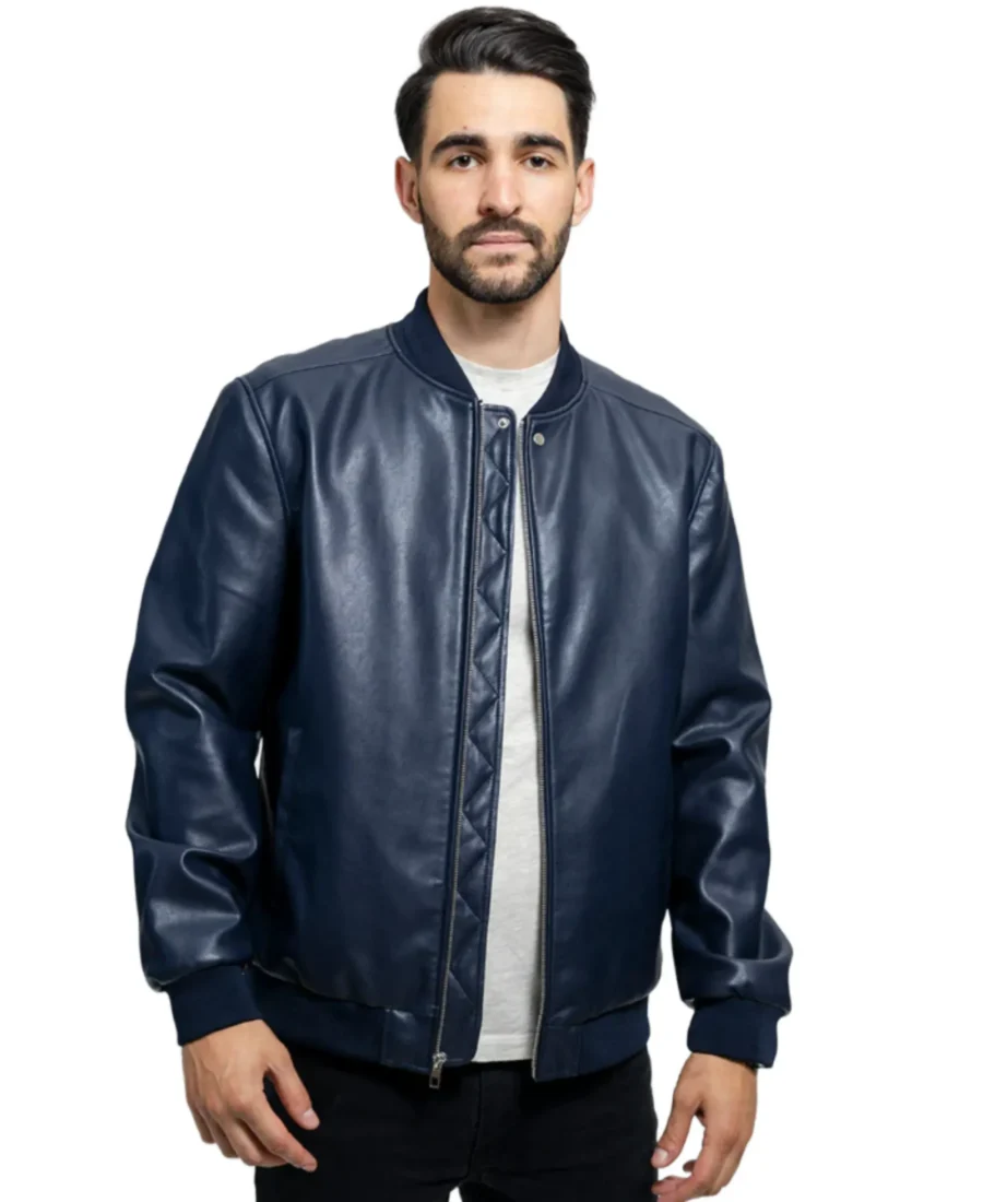 Men's Navy Faux Leather Jacket - Trendy Leather Jackets