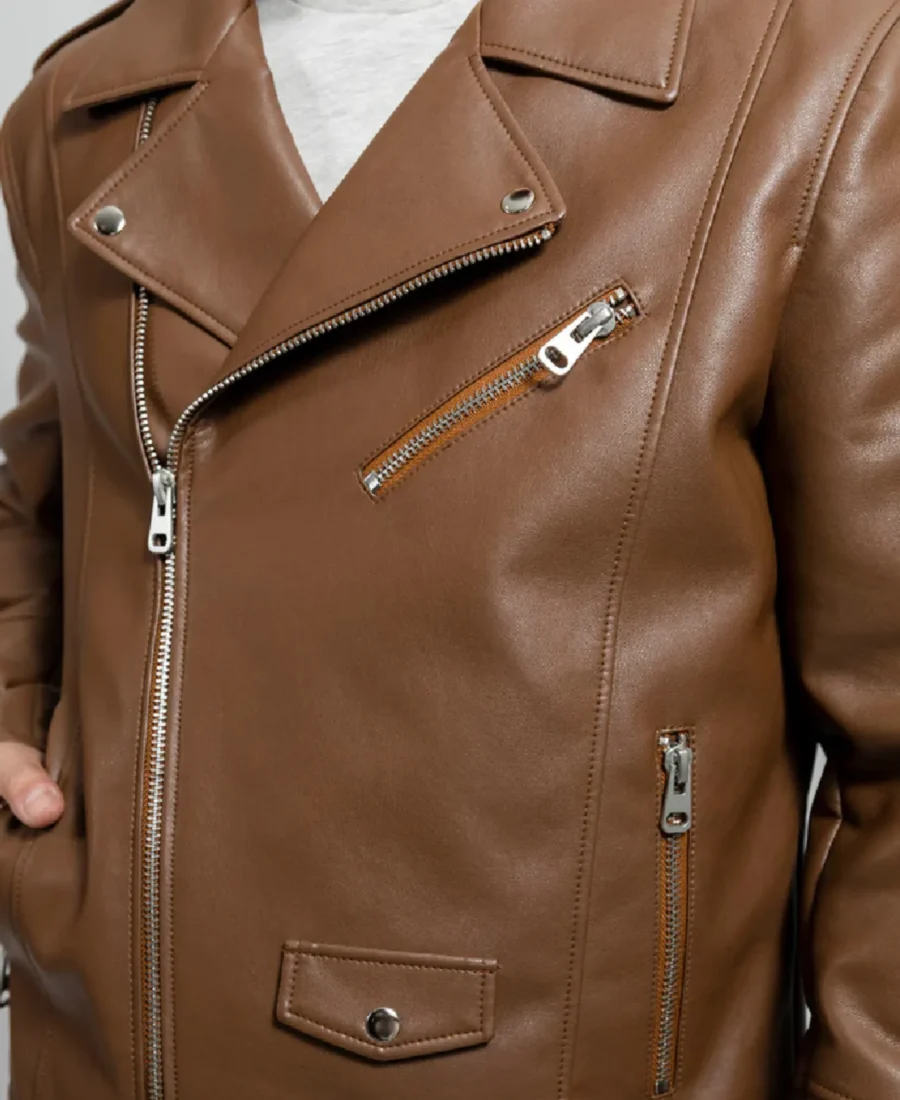 Men'S Brown Faux Leather Jacket 9 Men'S Brown Faux Leather Jacket Closeup - Trendy Leather Jackets