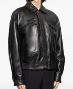 Men's Flap Pocket Black Leather Jacket Front - Trendy Leather Jackets