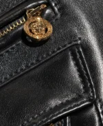Men's Flap Pocket Black Leather Jacket Closeup - Trendy Leather Jackets