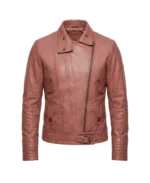 Men’s Vintage Brown Leather Biker Jacket Front - Trendy Leather Jackets