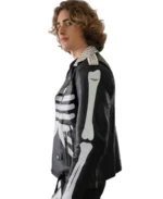 Men's White Skeleton Biker Leather Jacket Side - Trendy Leather Jackets