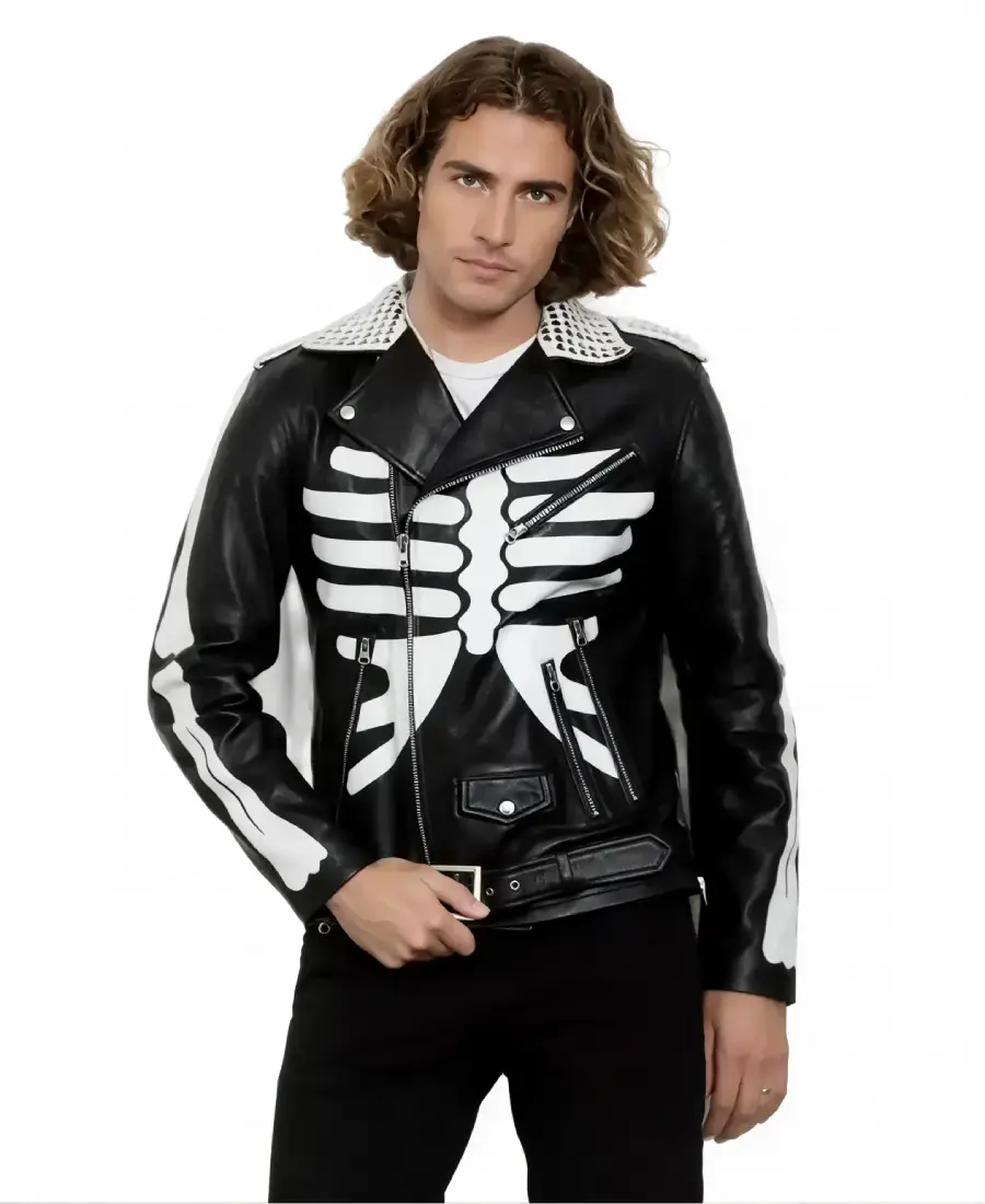 Men'S White Skeleton Biker Leather Jacket Men'S White Skeleton Biker Leather Jacket - Trendy Leather Jackets