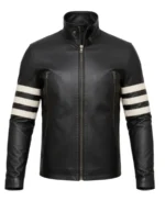 Men's White Stripe Moto Leather Jacket - Trendy Leather Jackets