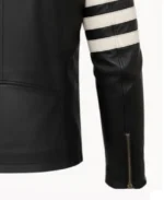 Men's White Stripe Moto Leather Jacket Cuffs - Trendy Leather Jackets
