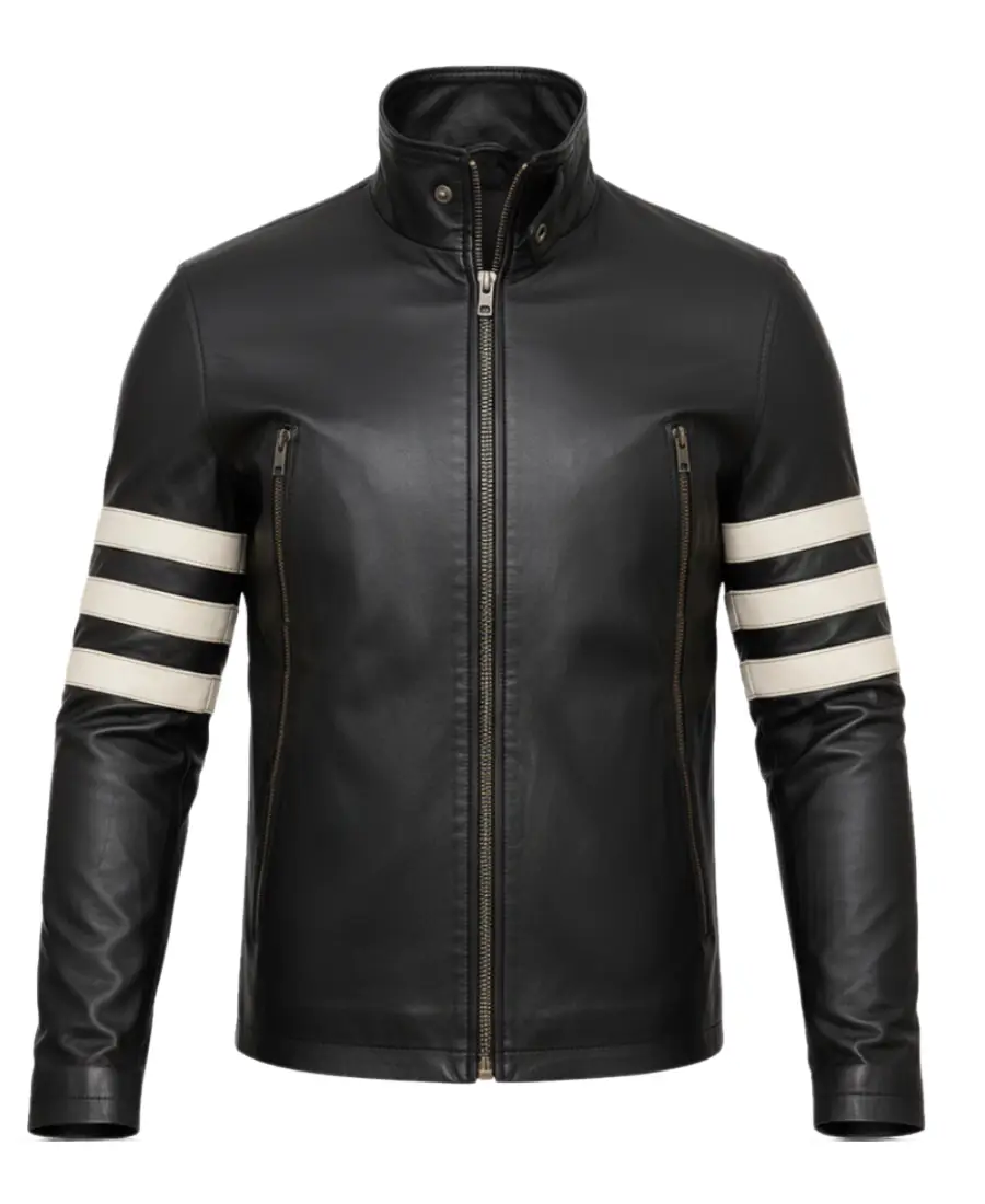 Men'S White Stripe Moto Leather Jacket Men'S White Stripe Moto Leather Jacket - Trendy Leather Jackets