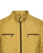 Men's Yellow Padded Leather Jacket Collar - Trendy Leather Jackets