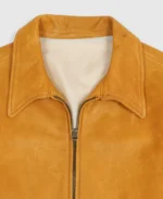 Men's Yellow Vegan Leather Jacket Collar - Trendy Leather Jackets