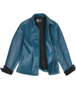 1930s Classic Blue Leather Jacket Front - Trendy Leather Jackets
