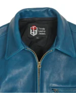 1930s Classic Blue Leather Jacket Closeup - Trendy Leather Jackets