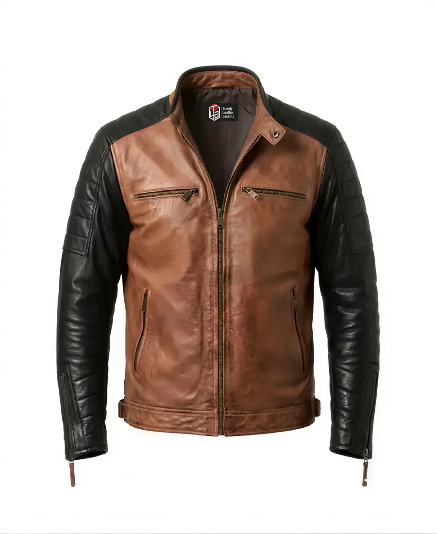 Men'S Helston Motorcycle Leather Jacket Front
