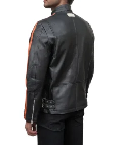Men's Retro Stripe Biker Leather Jacket Back - Trendy Leather Jackets