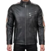 Men's Retro Stripe Biker Leather Jacket - Trendy Leather Jackets