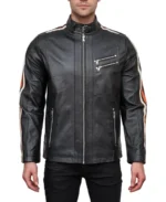 Men's Retro Stripe Biker Leather Jacket - Trendy Leather Jackets
