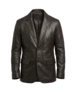Premium Black Lambskin Leather Blazer Front - Trendy Leather Jackets