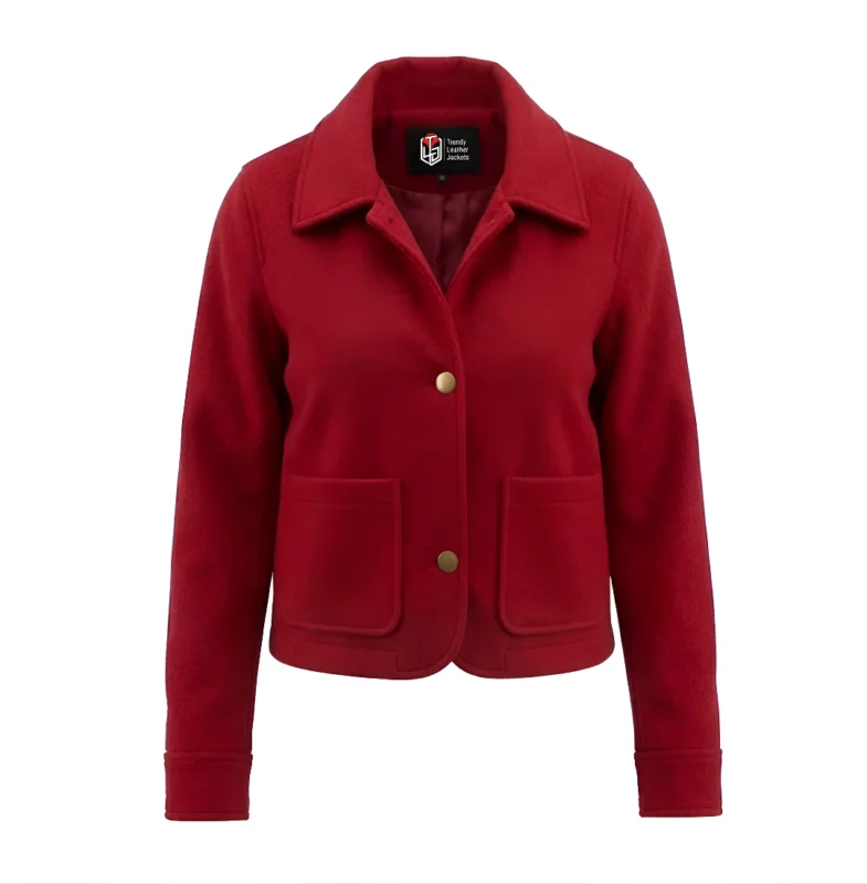 Red Wool Blend Felt Jacket