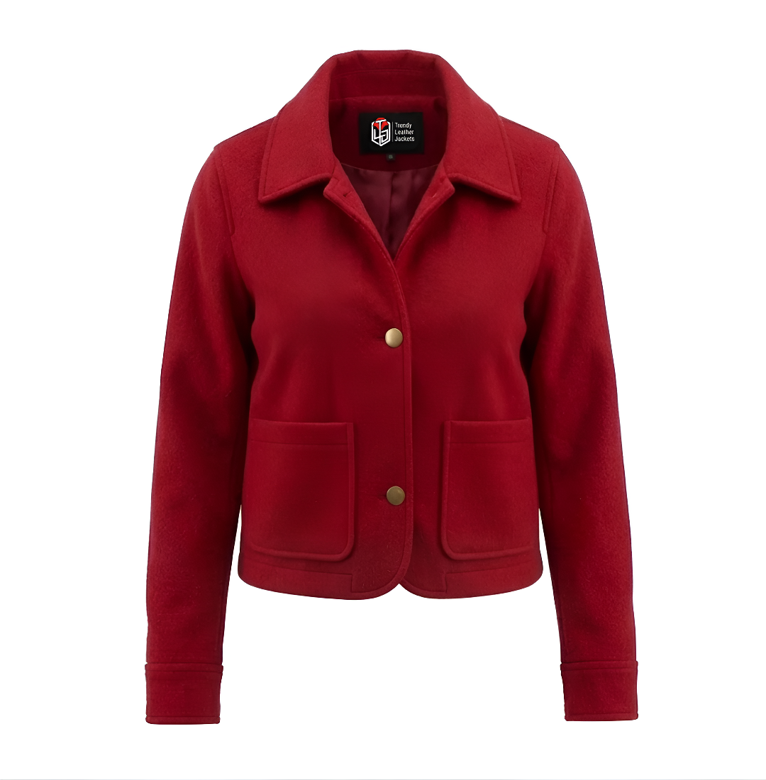 Red Wool Blend Felt Jacket