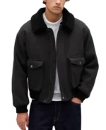Relaxed Wool Blend Bomber Jacket - Trendy Leather Jackets