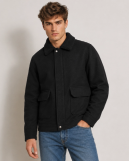 Shop Men Signature Black Wool Blend Felt Jacket - Trendy Leather Jackets