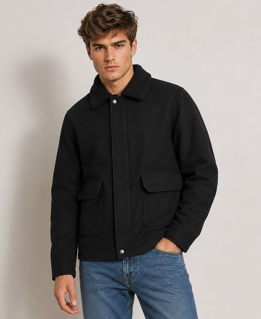 Shop Men Signature Black Wool Blend Felt Jacket - Trendy Leather Jackets