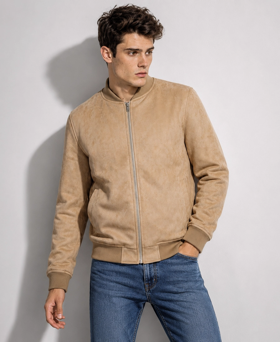 Shop Men Signature Camel Faux Suede Jacket - Trendy Leather Jackets