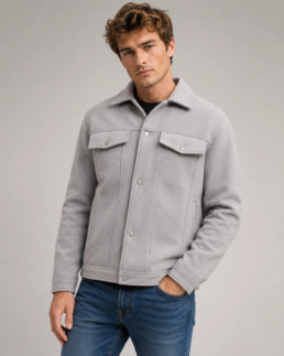 Shop Men Signature Light Grey Wool Blend Felt Jacket - Trendy Leather Jackets