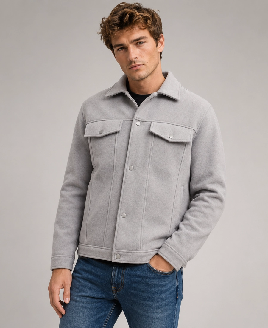 Shop Men Signature Light Grey Wool Blend Felt Jacket - Trendy Leather Jackets