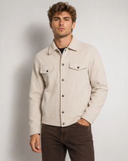Shop Men Signature Off White Faux Suede Jacket - Trendy Leather Jackets