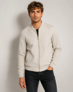 Shop Men Signature Off White Wool Blend Felt Jacket - Trendy Leather Jackets