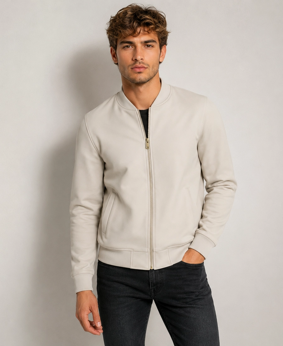 Shop Men Signature Off White Wool Blend Felt Jacket - Trendy Leather Jackets