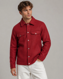 Shop Men Signature Red Wool Blend Felt Jacket - Trendy Leather Jackets