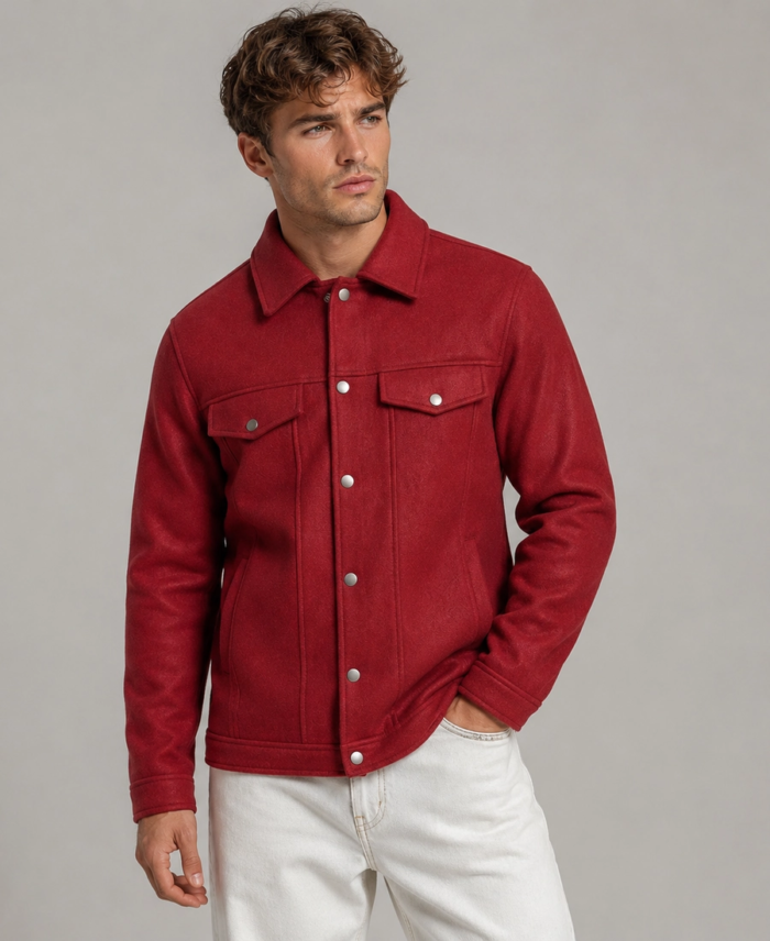 Shop Men Signature Red Wool Blend Felt Jacket - Trendy Leather Jackets