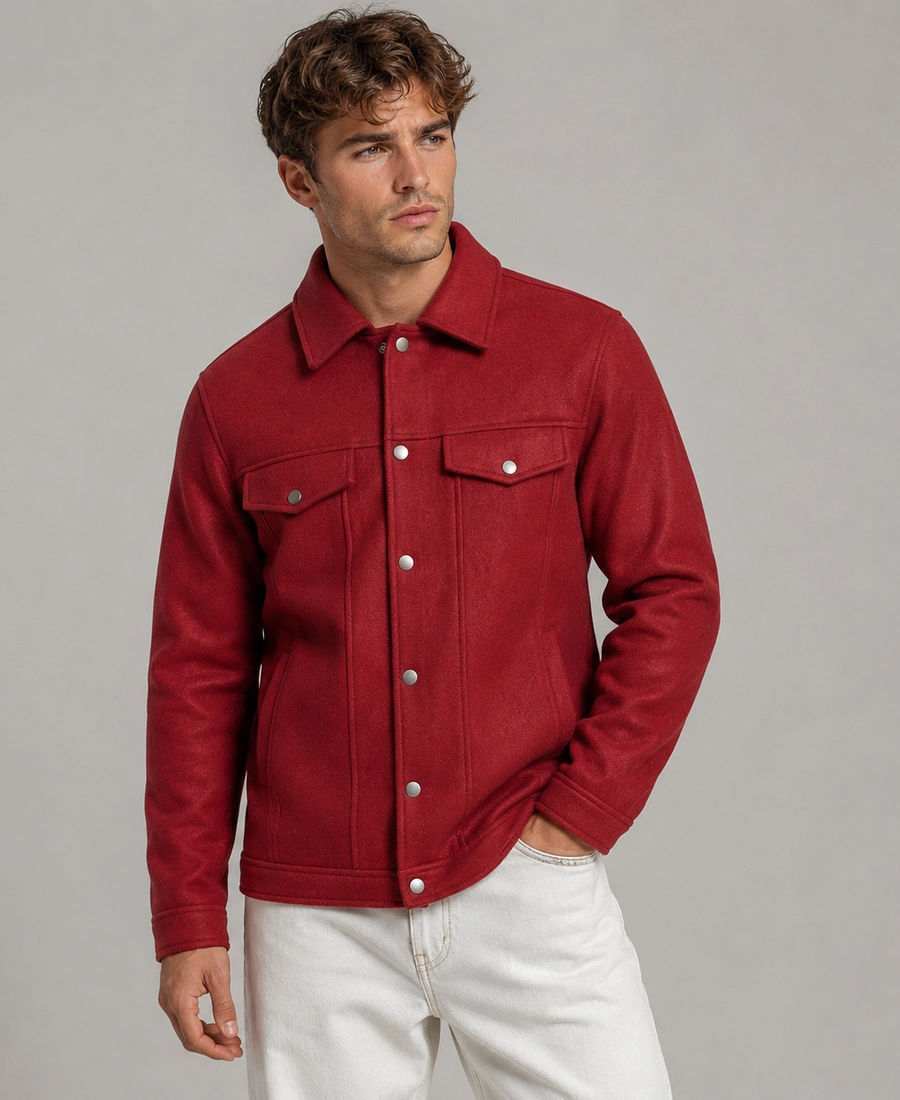 Shop Men Signature Red Wool Blend Felt Jacket - Trendy Leather Jackets