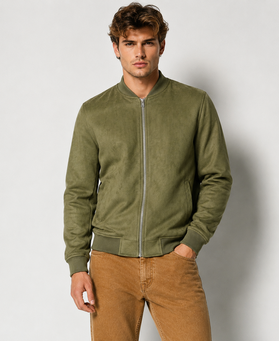 Shop Men Signature Sage Green Faux Suede Jacket - Trendy Leather Jackets