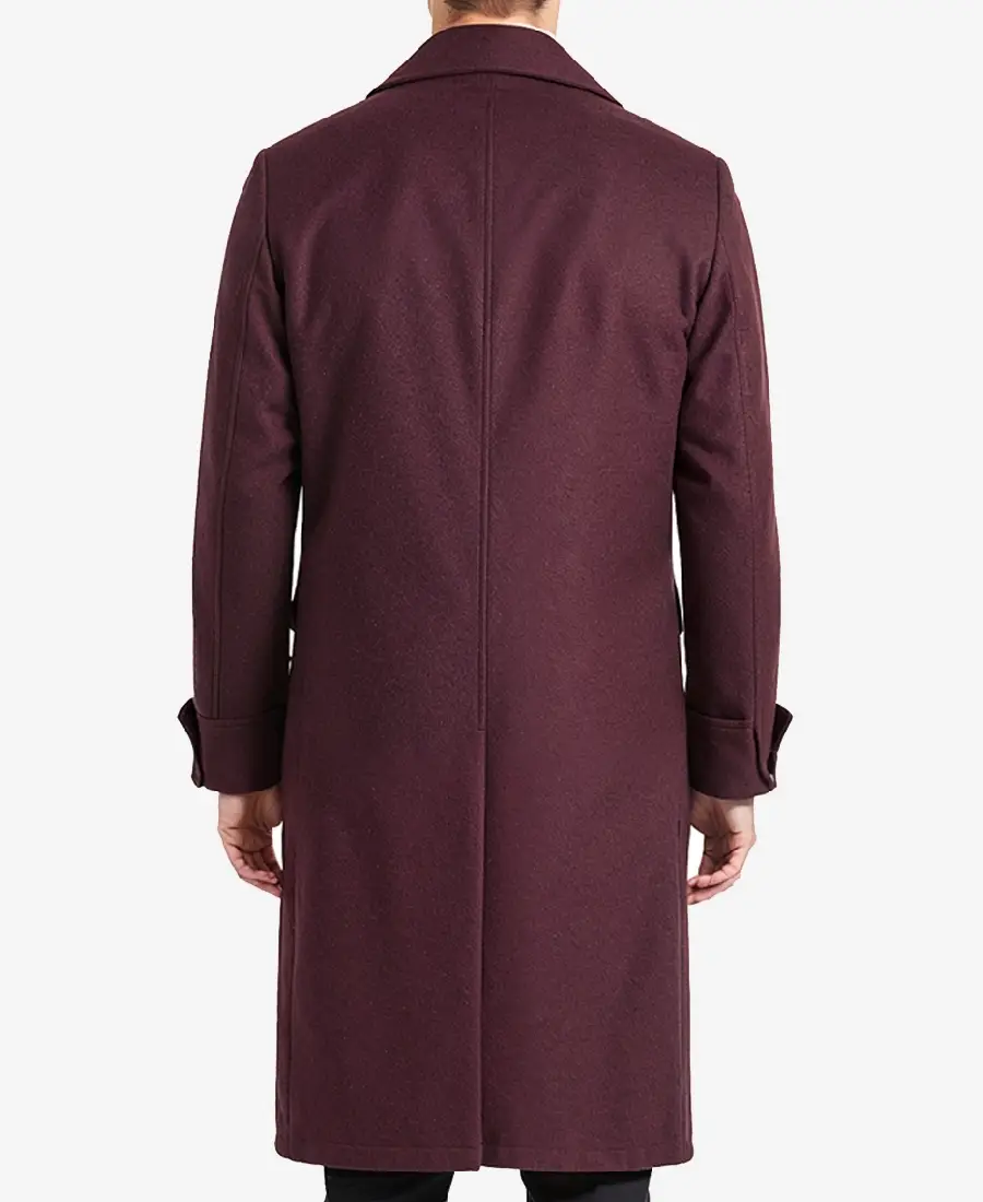 Shop Men's Luke Burgundy Double Breasted Wool Coat