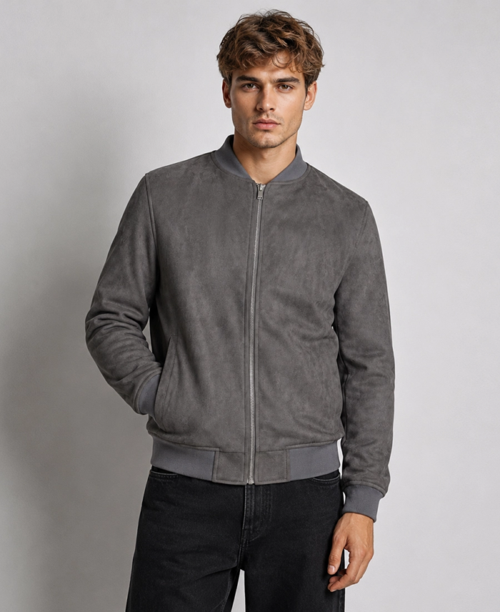 Shop Men’s Signature Grey Faux Suede Jacket - Trendy Leather Jackets