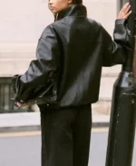 Shop The Funnel Neck Black Faux Leather Jacket - Trendy Leather Jackets