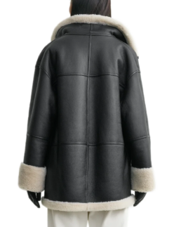 Shop The Women's Black Oversized Leather Shearling Jacket - Trendy Leather Jackets