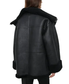 Shop The Women's Black Oversized Shearling Leather Jacket - Trendy Leather Jackets